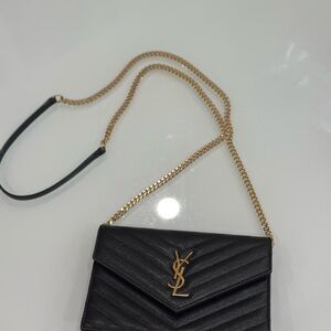 Yves Saint Laurent Black Chevron Crossbody with Gold Chain